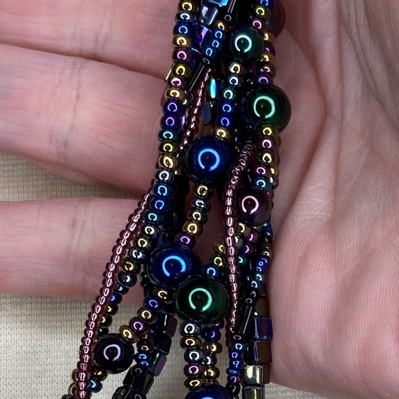 Peacock Color Beaded Multi Strand Necklace - Picture 6 of 8